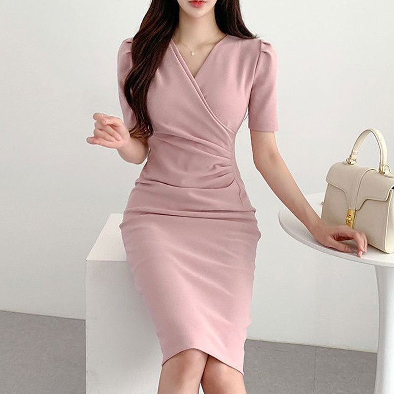 French Style V-neck Irregular Dress