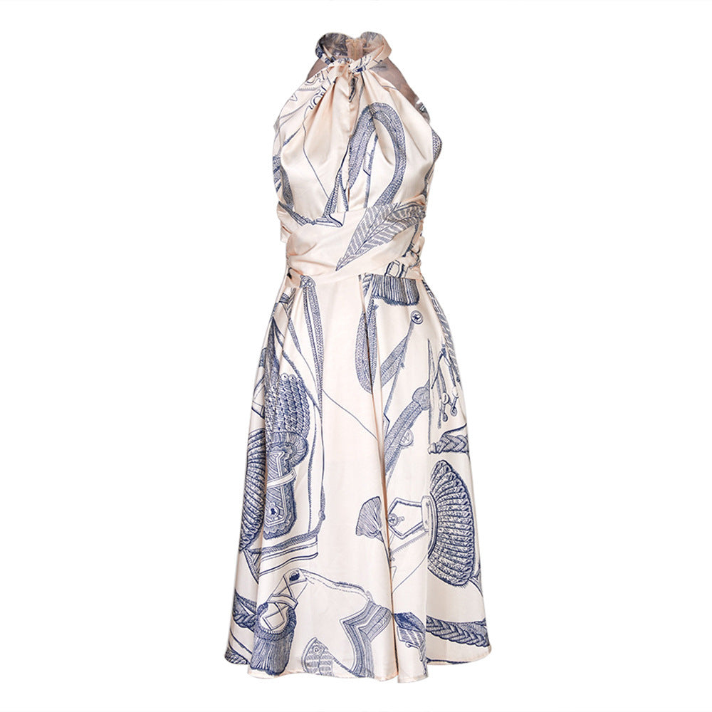 French Style Halterneck Printed Dress