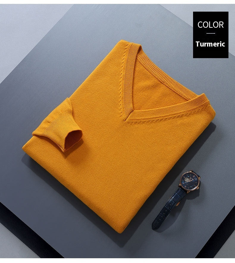 Suéter para hombre, cuello en V, suelto, color sólido, tejido de punto, camisa inferior