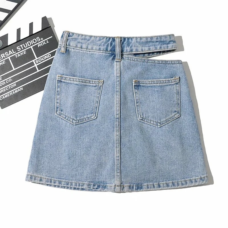 Side Cut Denim Skirt Women's New Sexy Bag Hip Skirt