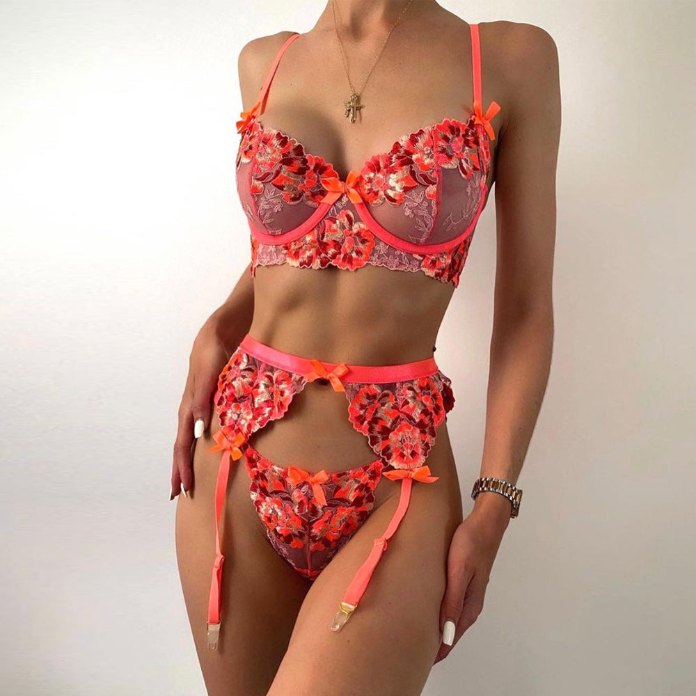 Women's Floral Embroidered Lingerie Set