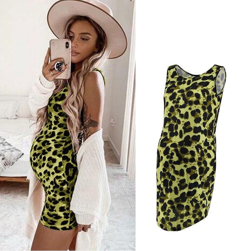 Vestido de leopardo de verano sin mangas para mujeres embarazadas