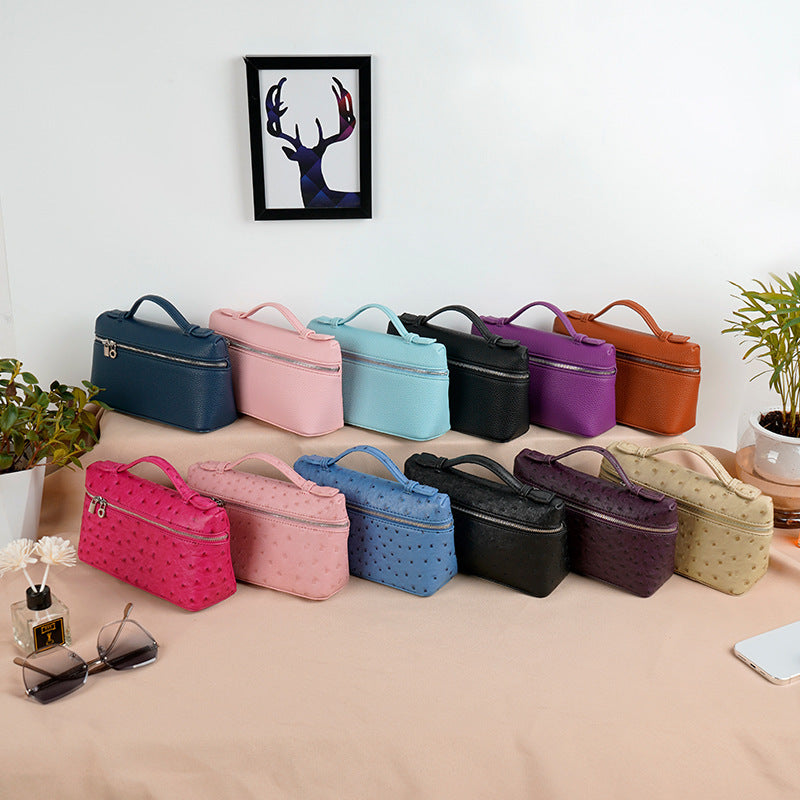 Mini Bag Lychee Pattern Handbag Ostrich Grain Small Square Bag Zipper Lunch Box Bag