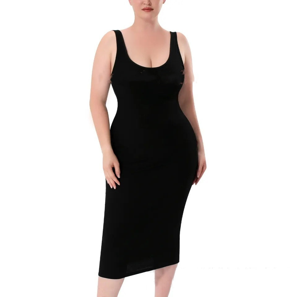 Shapewear Dress Jumpsuit Tummy Tuck Lift Lining Double Layer Plus Size Tight Dress