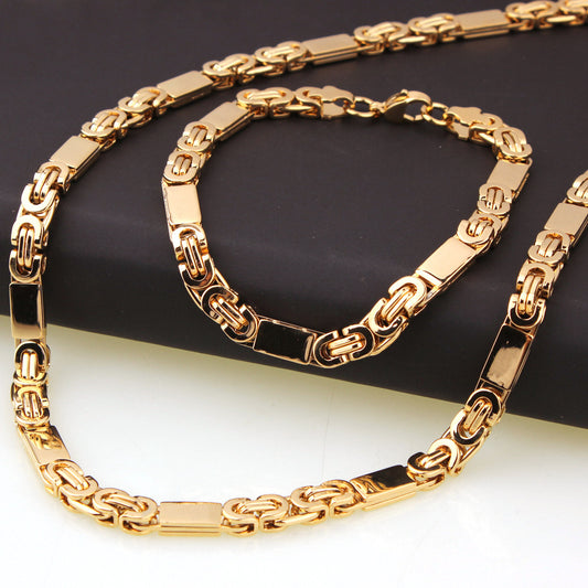 Fashion Stainless Steel Titanium Steel Golden Link Necklace Bracelet Set