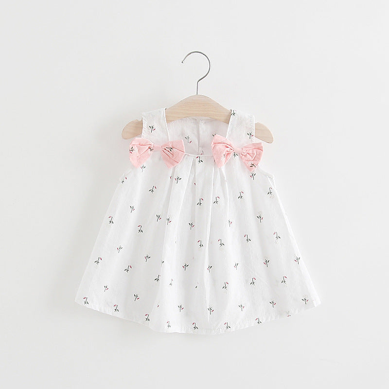 Falda halter con estampado floral y lazo de color liso para niños de 1 a 3 años