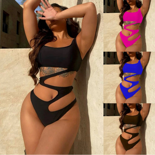 Sexy One-piece Bikini Solid Color Hollow-out Swimsuit