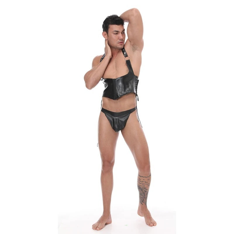 Men's PU Leather Nightclub Stage Costume Suit