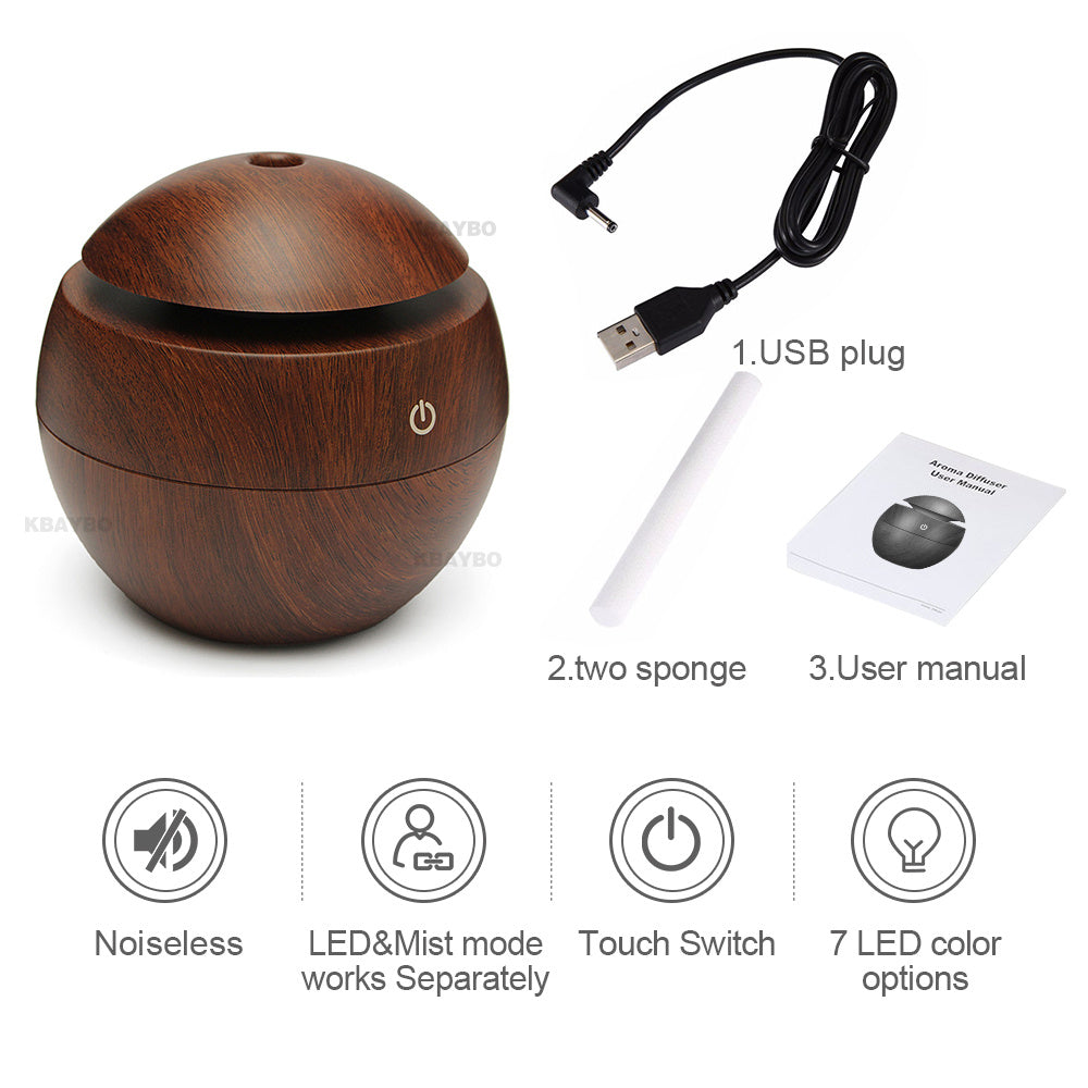 USB Aroma Essential Oil Ultrasonic Cold Steam Diffuser Air Humidifier Purifier 7 Color Change LED