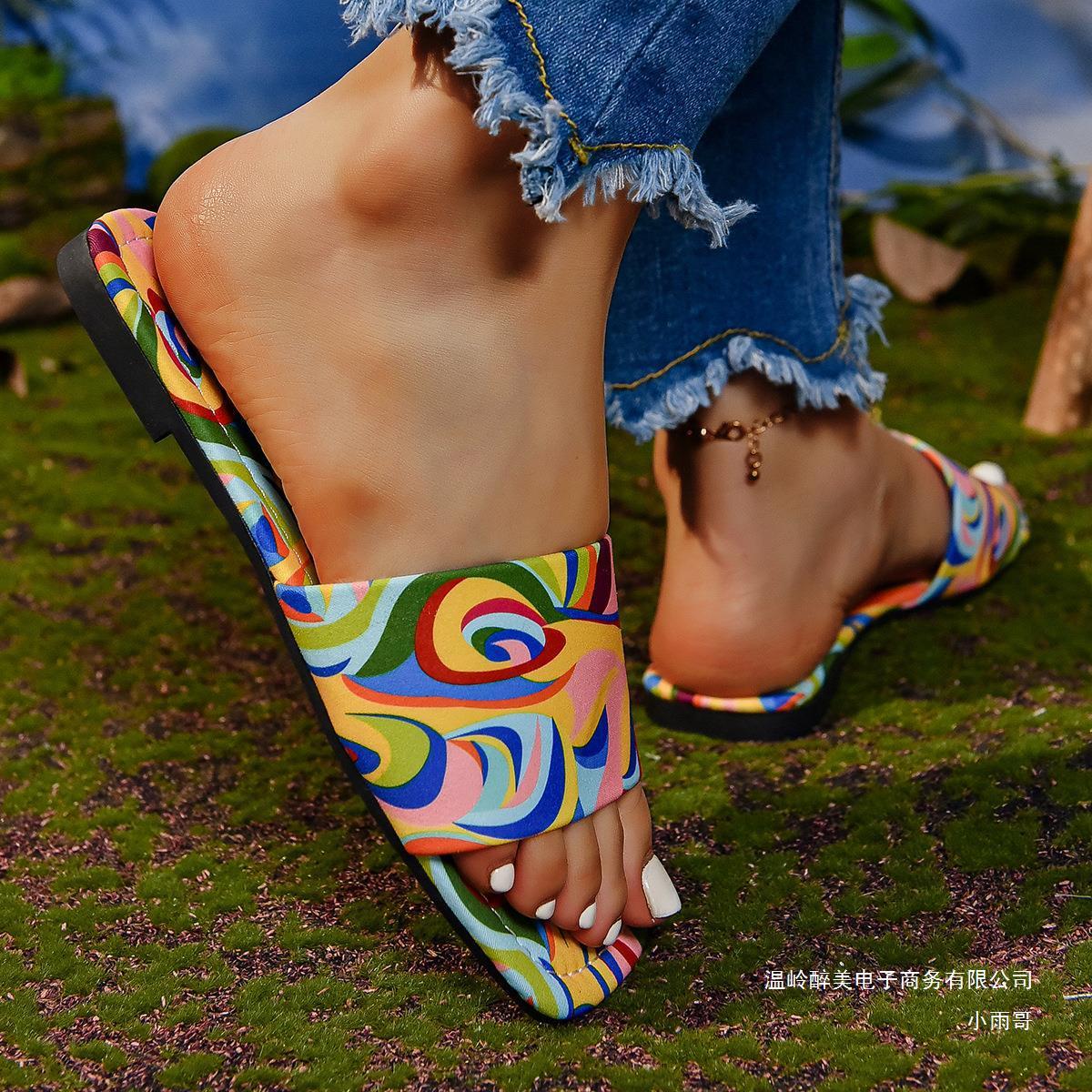 Candy Color Square Toe Beach Sandals