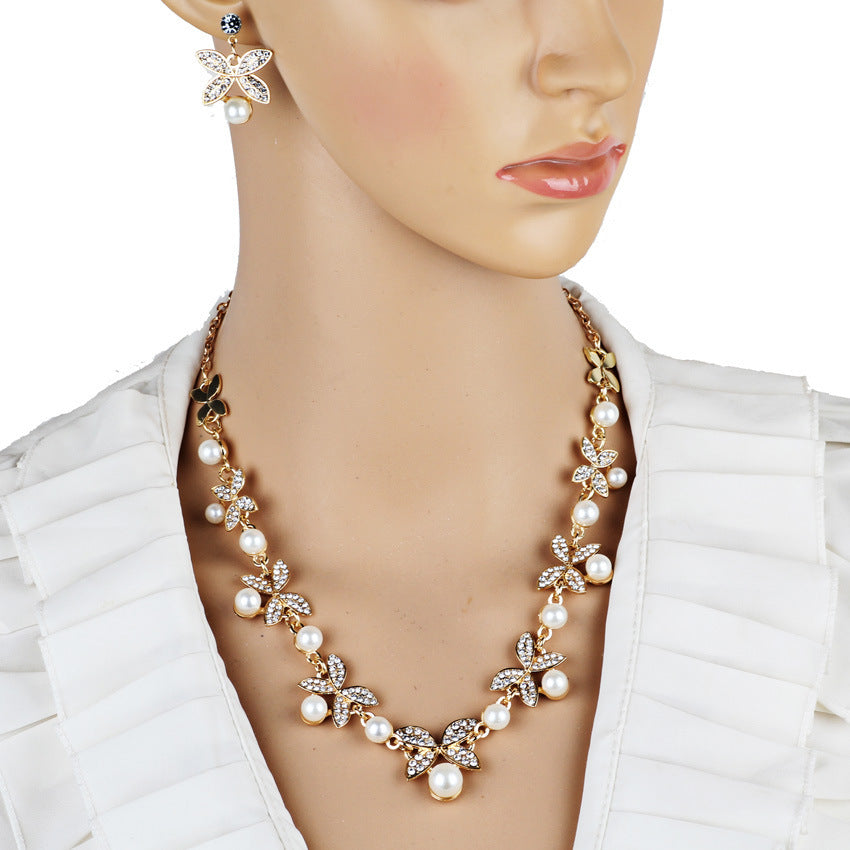 New Pearl Butterfly Necklace, Earrings, Bridal Jewelry Set, Bridal Jewelry