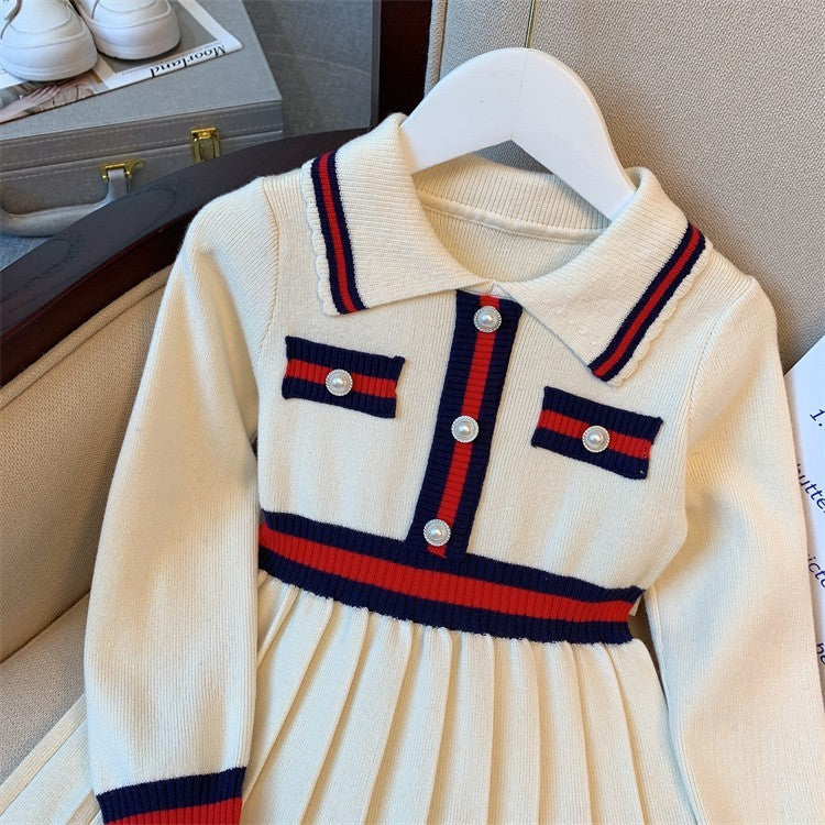 Girls' Autumn Preppy Knitted Dress