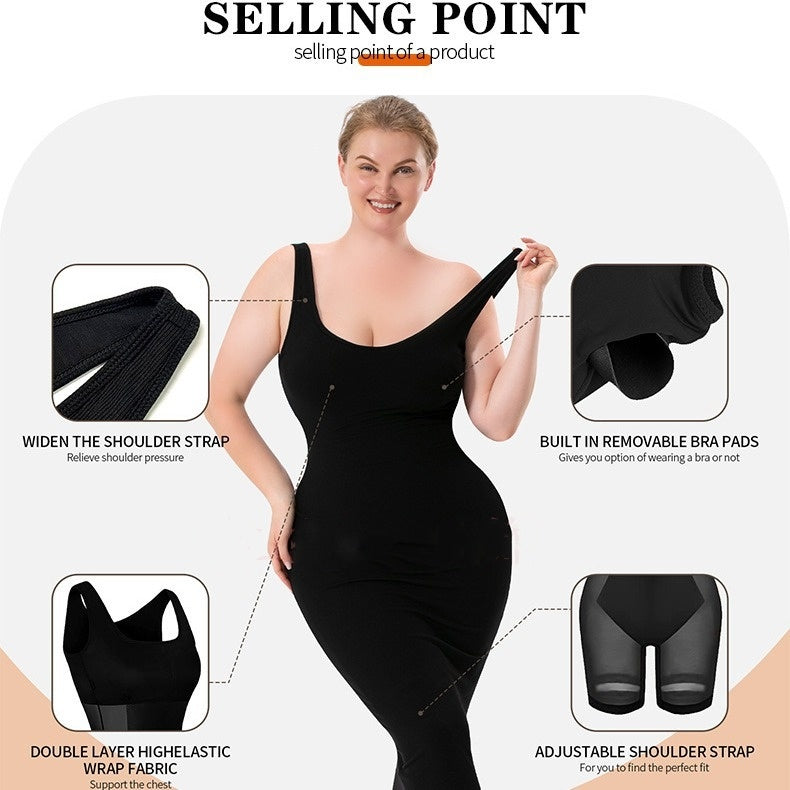 Shapewear Dress Jumpsuit Tummy Tuck Lift Lining Double Layer Plus Size Tight Dress