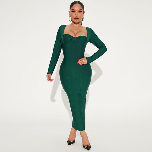 New Long Sleeve Extended Bandage One-piece Dress