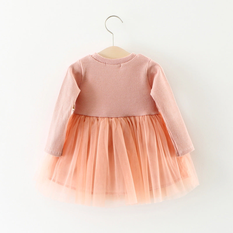 Waist Flowers Long Sleeved Dress Princess Dress Baby Skirt