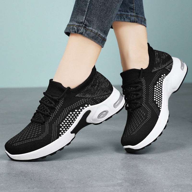 Lace-up Air Cushion Sneakers Women Flying Woven Breathable Casual Mesh Shoes Summer