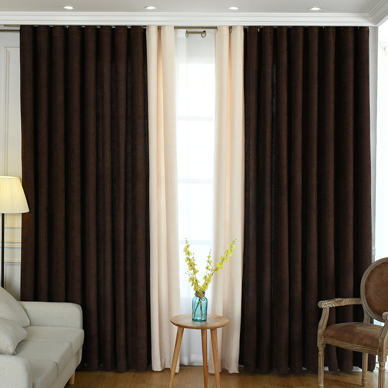 Factory Direct Stitching Simple Solid Chenille Curtain High Shading Curtain Finished Living Room Bedroom Curtains