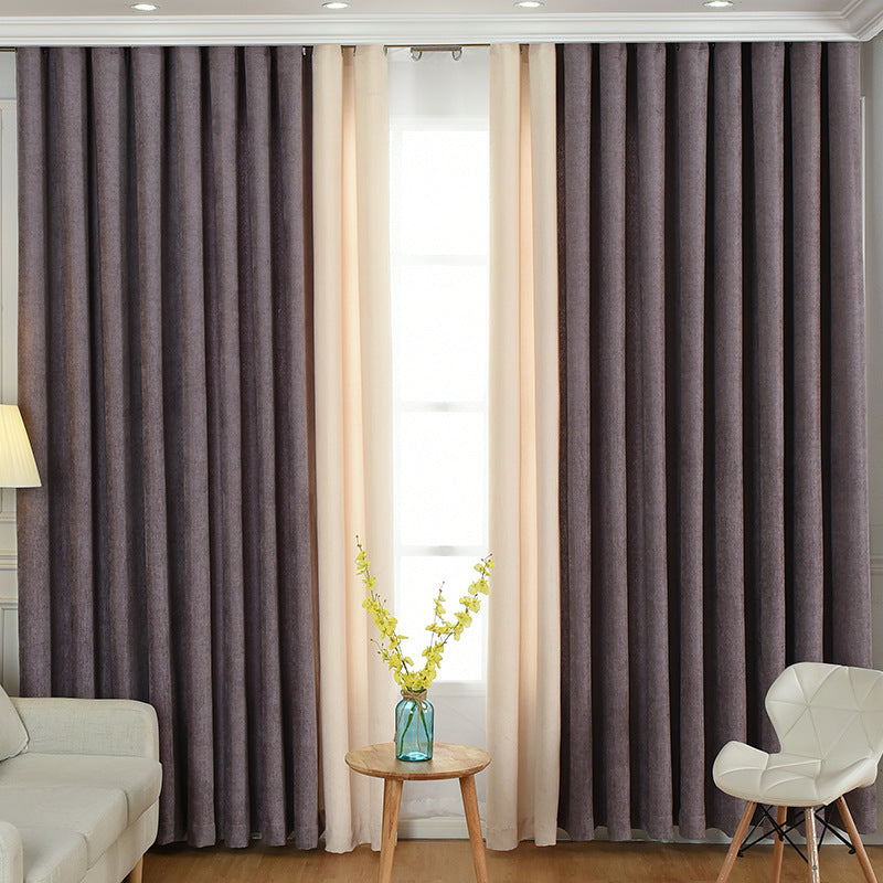 Factory Direct Stitching Simple Solid Chenille Curtain High Shading Curtain Finished Living Room Bedroom Curtains