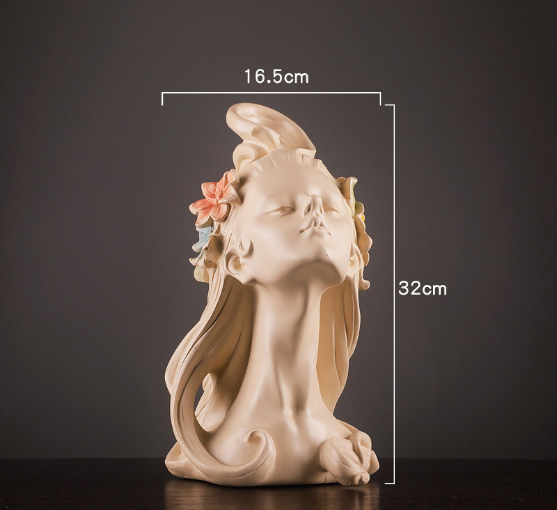 Flower Hair Girl Nordic Sculpture Ornament Resin