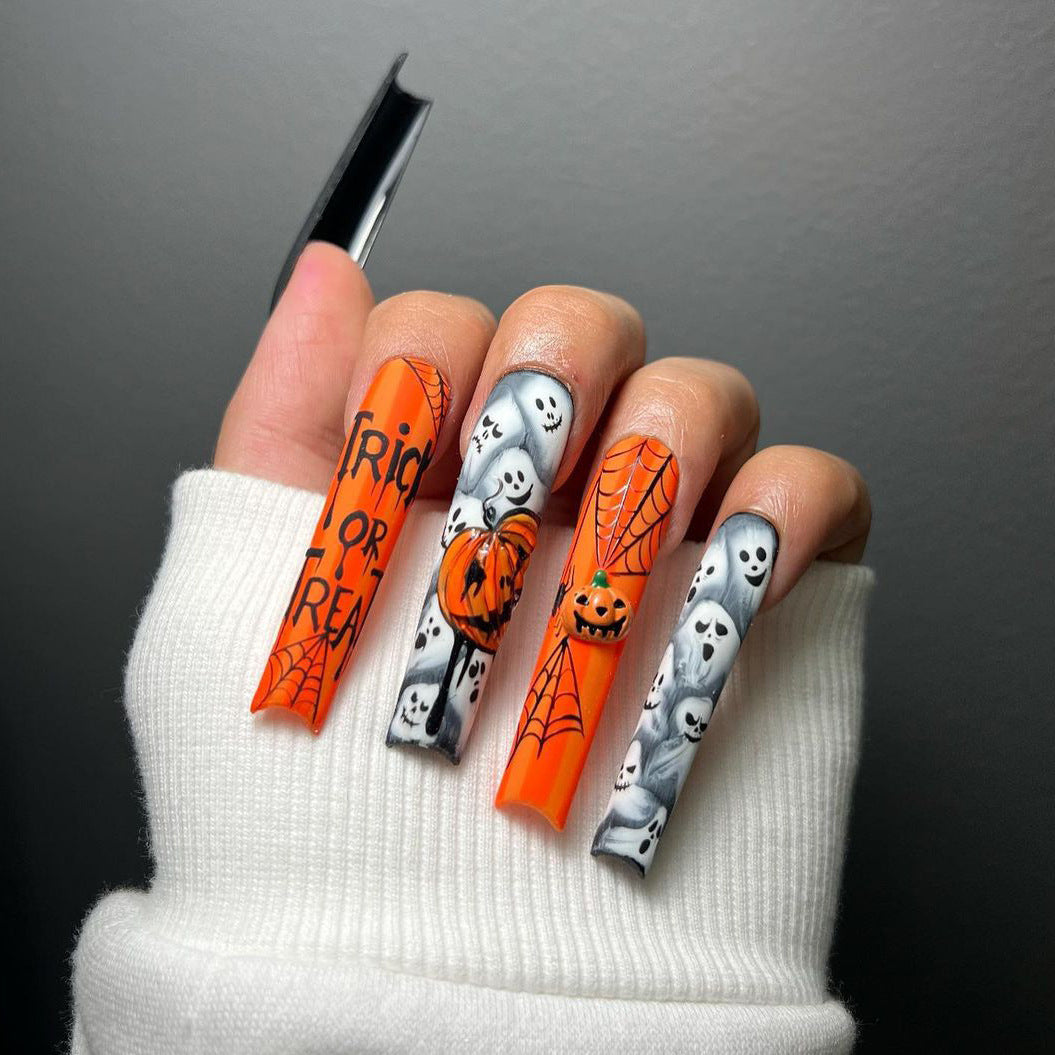 Parche de uñas de calabaza de Halloween de moda