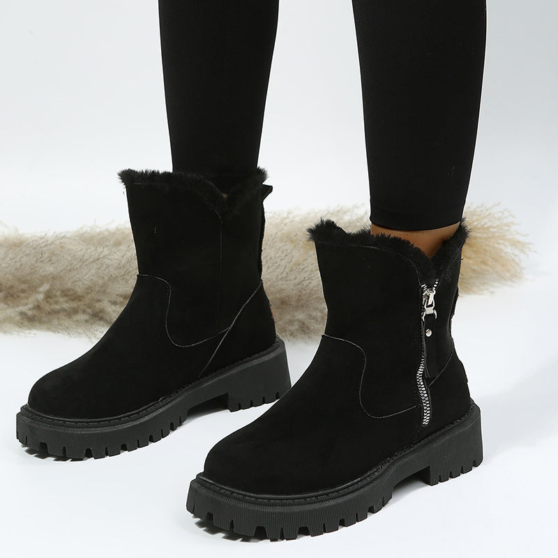 Botas de nieve de felpa gruesa para mujer, zapatos de invierno antideslizantes de gamuza sintética