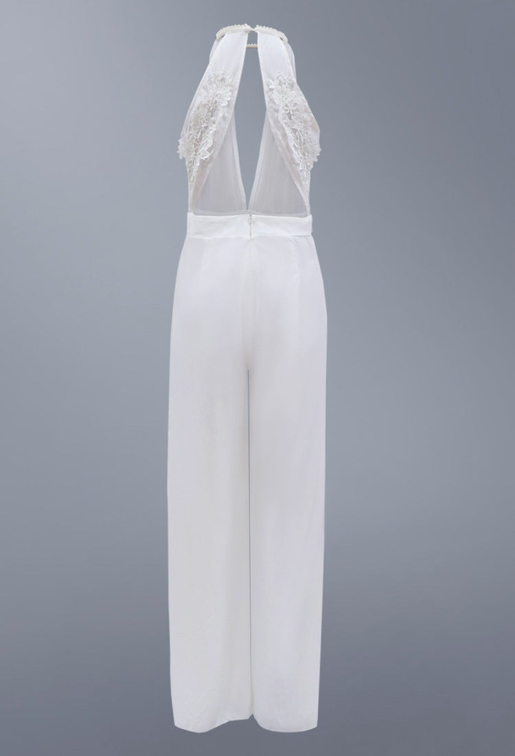 Sexy and Elegant Deep V Halter Jumpsuit Casual Trousers