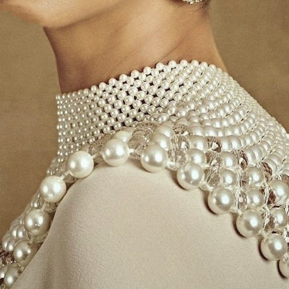 Heavy Work Master Wedding Dress Handmade Pearl Necklace Shawl