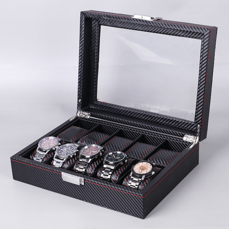 Carbon Fiber Leather 12-digit Watch Jewelry Storage Box