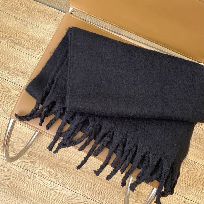 All-match Soft Glutinous Solid Color Cashmere-like Tassel Scarf For Women