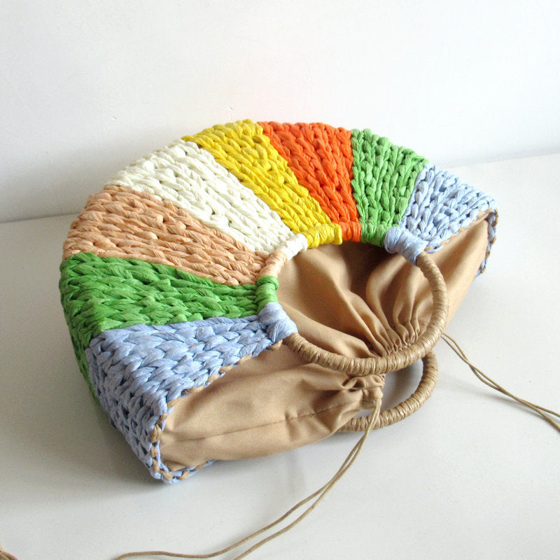 Mixed Color Woven Straw Bag Shell Moon