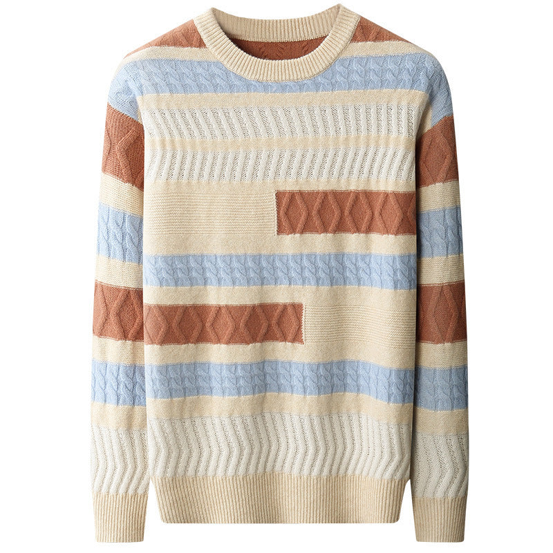 Korean Style Color-block Crew Neck Cashmere Sweater Men's Contrast Color