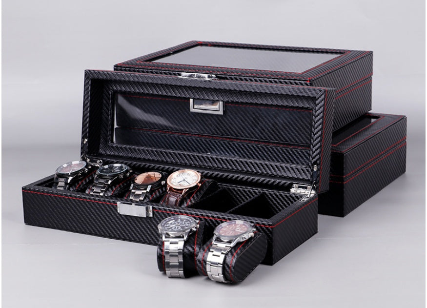 Carbon Fiber Leather 12-digit Watch Jewelry Storage Box