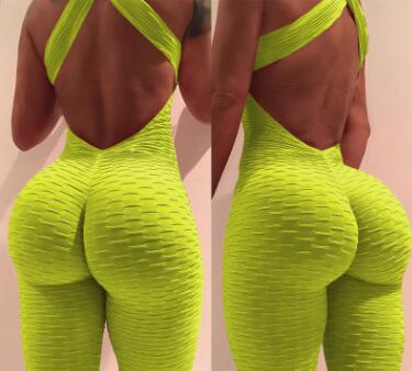 Yoga Jumpsuit Cross Design Backless Tracksuit Full Bodysuit Anti-Cellulite