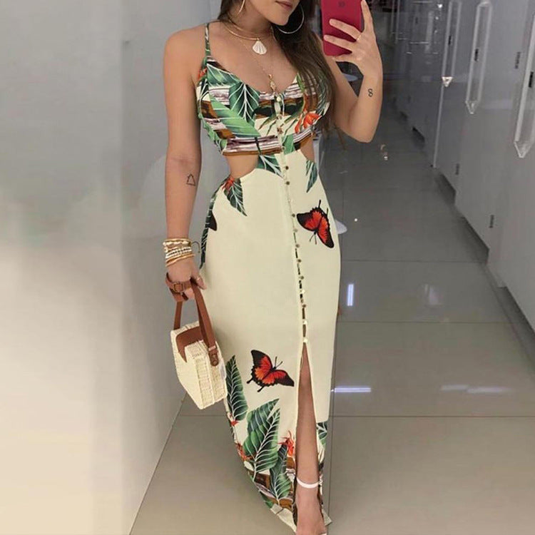 Cut-out Print Dress