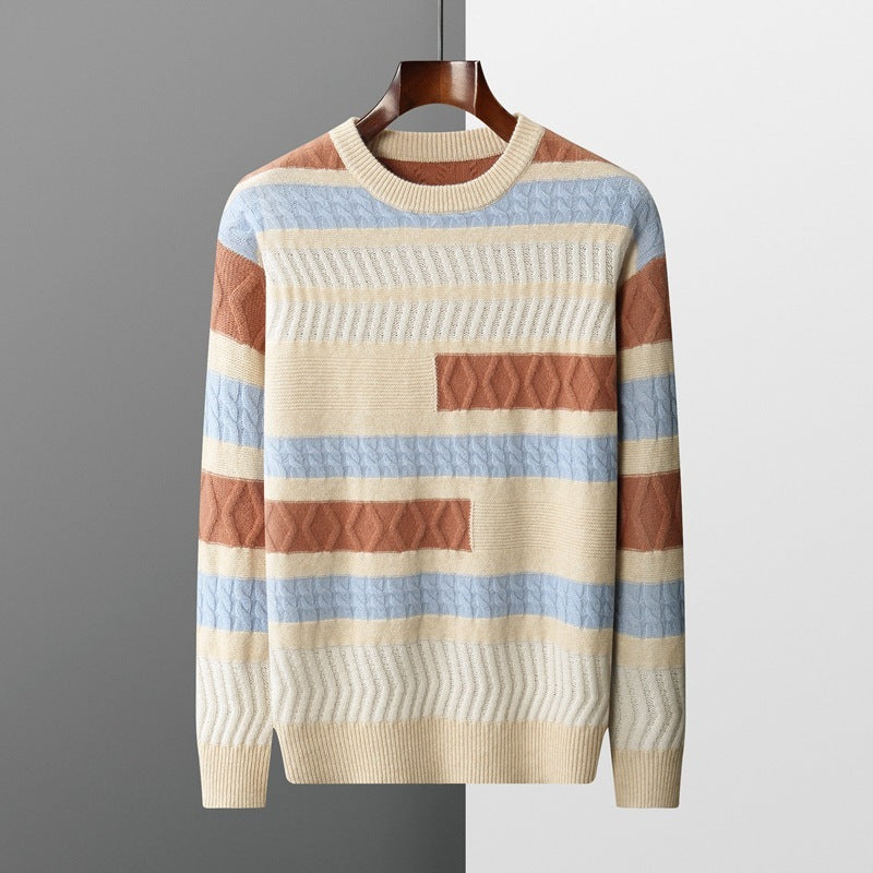 Korean Style Color-block Crew Neck Cashmere Sweater Men's Contrast Color