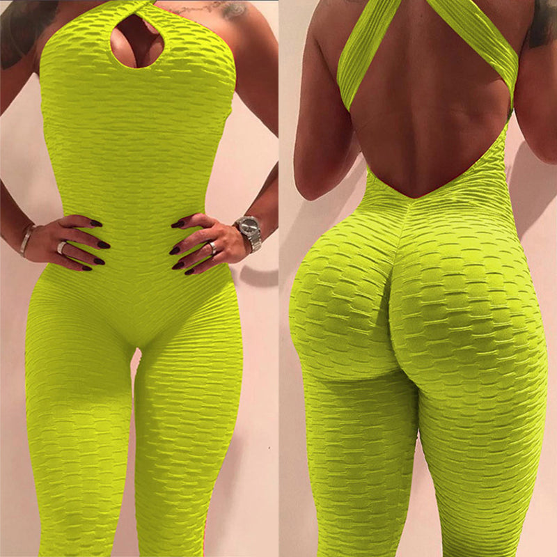 Yoga Jumpsuit Cross Design Backless Tracksuit Full Bodysuit Anti-Cellulite