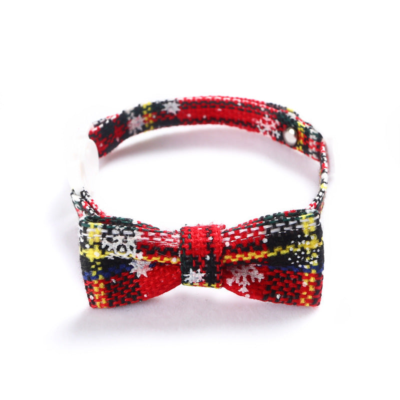 Snowflake Christmas Red Plaid Adjustable Pet Bow Tie