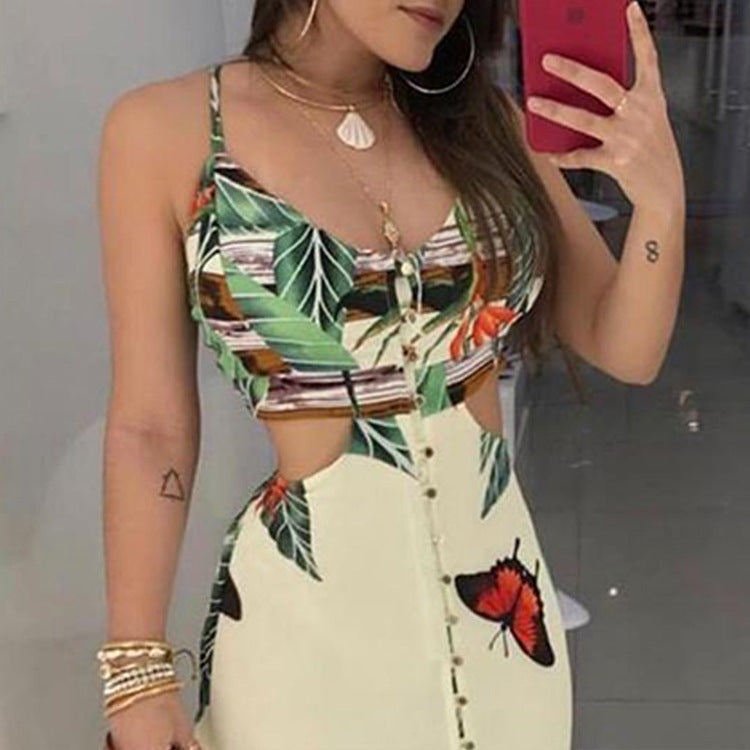 Cut-out Print Dress