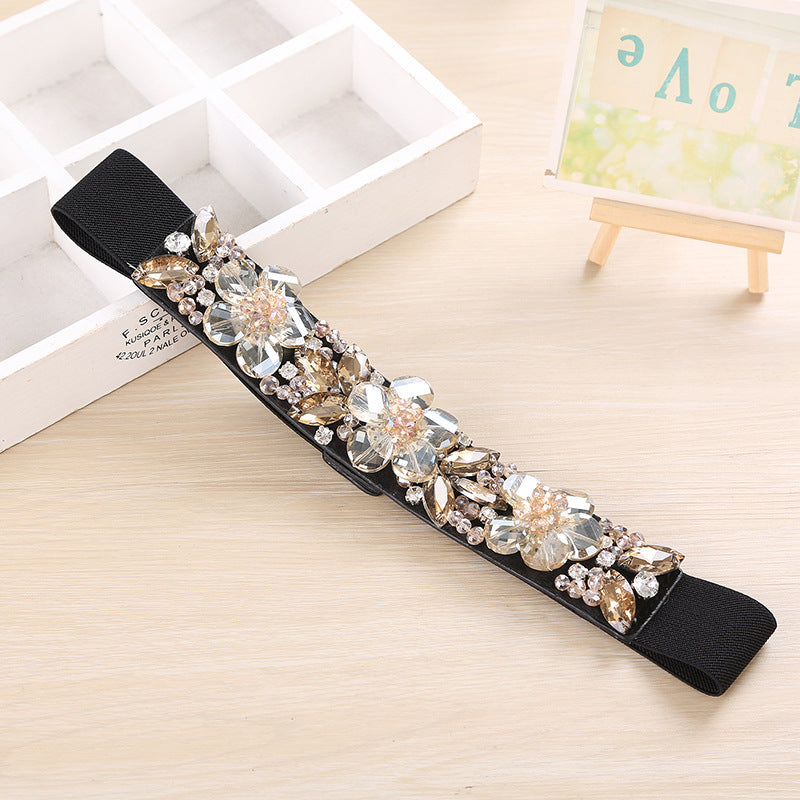 Crystal Rhinestone Inlaid Ladies Elastic Waistband