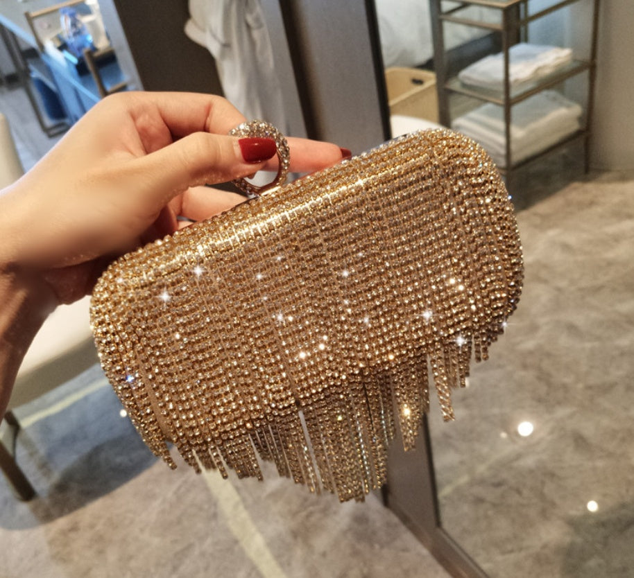 New Shiny Diamond Ladies Fringed Hand Bag Night Party