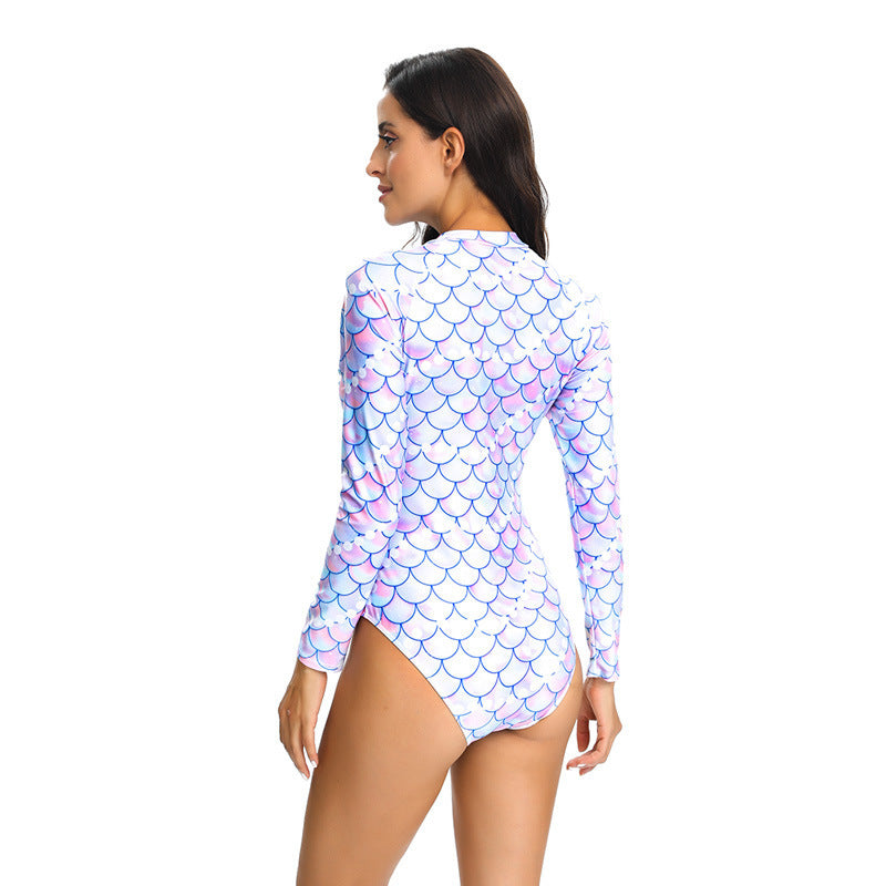 Long Sleeve Zipper Scale Printing Fashion Trend Surfing Suit