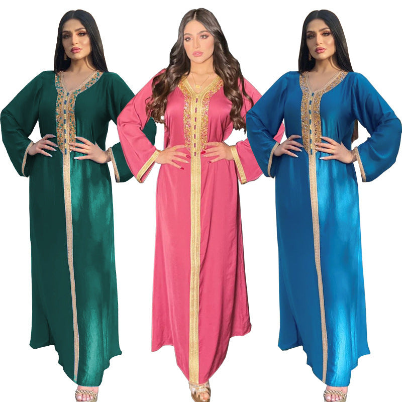 Dress With Hot Diamond Ribbon Lace Dubai Muslim Robe