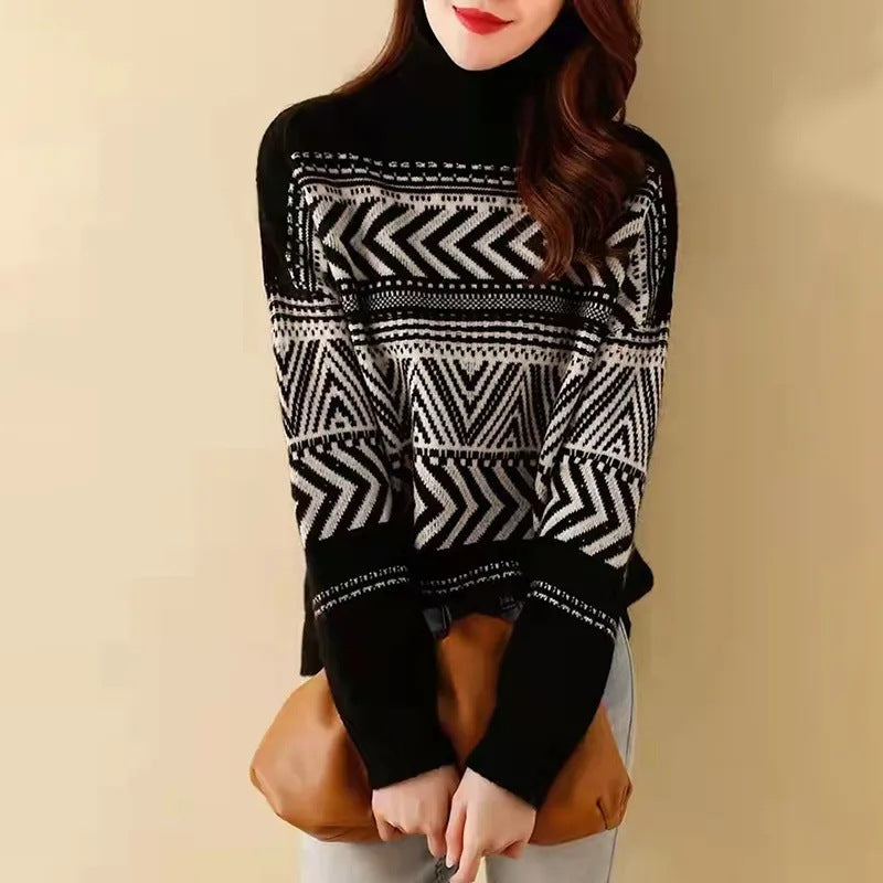 Women's Contrast Color Round Neck Knitwear