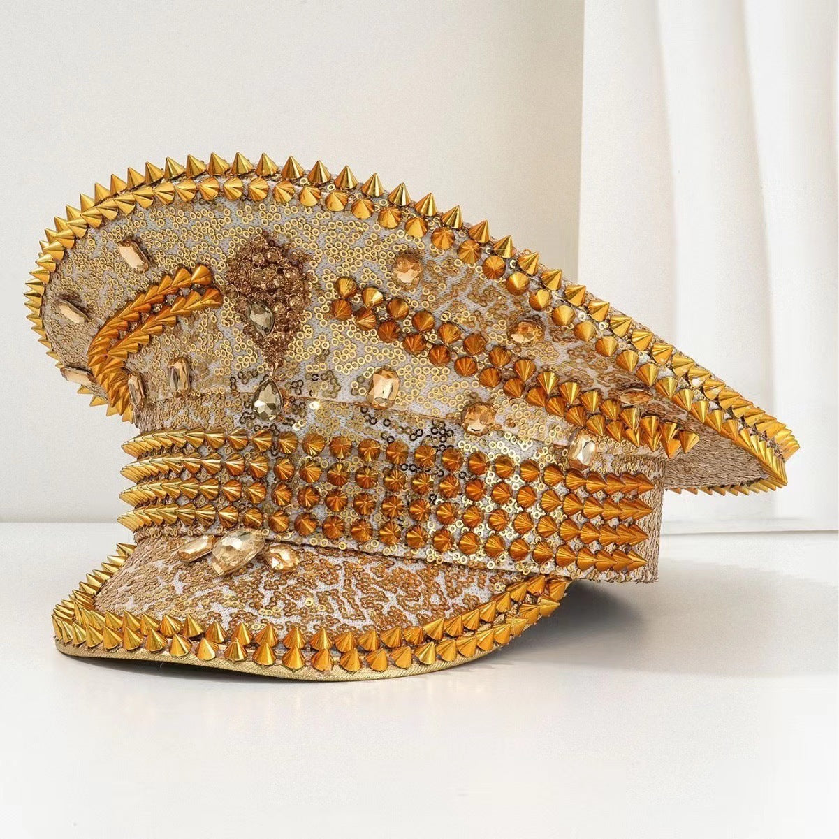 Sombrero de fiesta con remaches de diamantes de imitación para mujer, de moda europea y americana, para exportación transfronteriza, de talla única, estilo punk genial