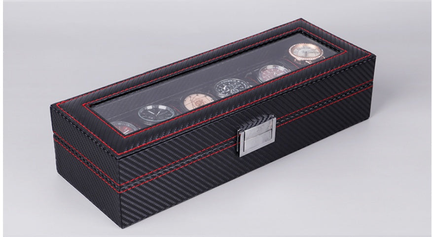 Carbon Fiber Leather 12-digit Watch Jewelry Storage Box