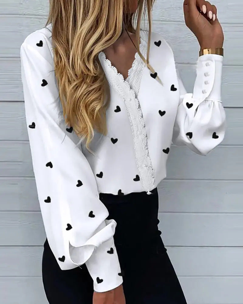 Women's Fashionable Printed Lace Casual Shirt