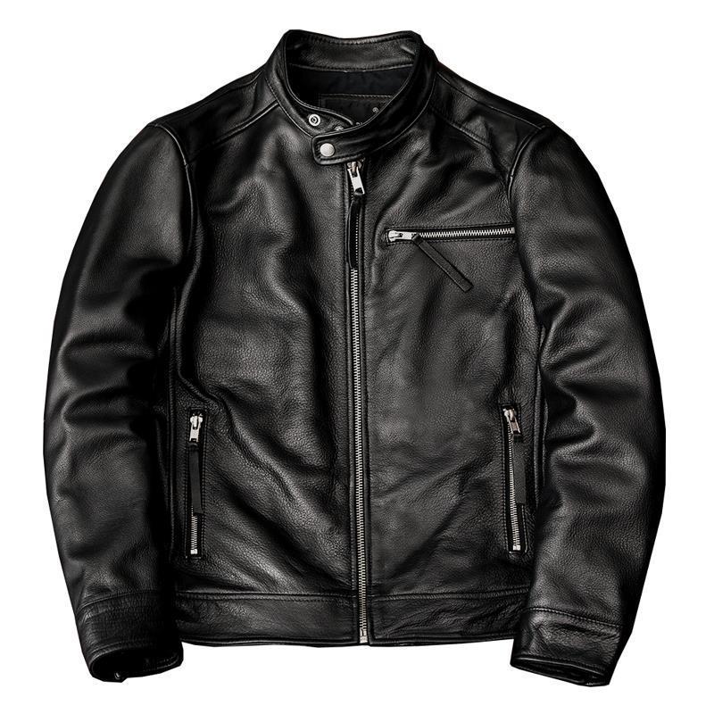 Chaqueta de cuero con cuello alto para hombre y joven