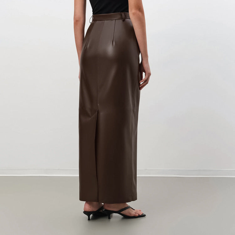 PU Leather Retro Slim-fit Sheath Skirt