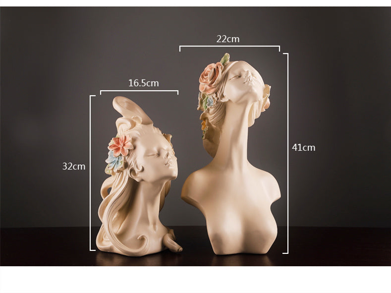 Flower Hair Girl Nordic Sculpture Ornament Resin