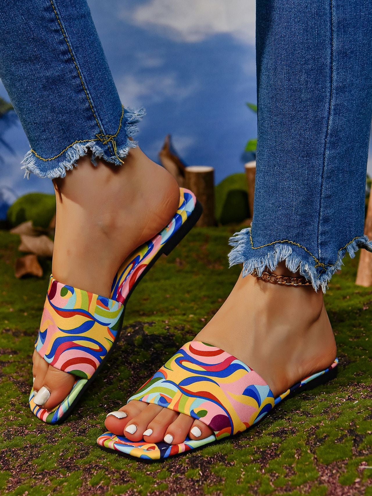 Candy Color Square Toe Beach Sandals